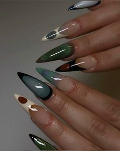 Fall Nails Long Almond, Fall Stiletto Nails Design 2024, Fall Stiletto Nails, Fall Nails Long, Weekend Nails, Nails Long Almond, November Nail, Nails 23, Splatter Nails