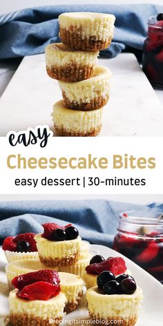 Mini cheesecake bites are an easy dessert that anyone can make at home with a few simple ingredients. They are a delicious single serving dessert with a rich and creamy texture.