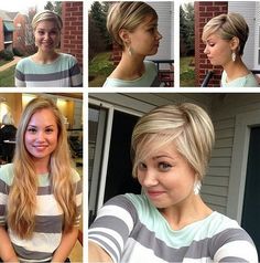 Wat blijven ze toch mooi... 12 korte kapsels met een schuine lok - Kapsels voor haar Pictures Of Short Haircuts, Pixie Bob Hairstyles, Long To Short Hair, Ombré Hair, Hair Makeover, Ombre Hair Color, Short Hair Styles Pixie, Long Hair Cuts