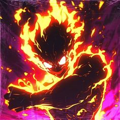 an anime character with flames in the background