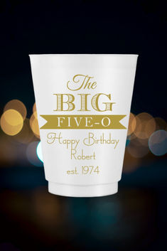 16 Oz. frosted shatterproof cup personalized for adult birthday with the big five-o design and 3 lines of text in gold print Birthday Cocktails Recipes, Birthday Cocktail Party, Frosted Cups, Birthday Cocktail, Casino Birthday, Birthday Cocktails, Milestone Birthday Party, Birthday Drinks, Birthday Cup