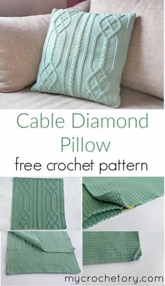 the cabled diamond pillow is made with free crochet pattern