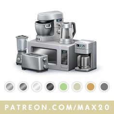 a set of kitchen appliances with different colors