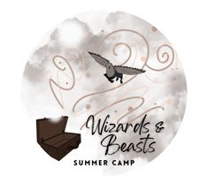 the logo for wizard's beasts summer camp, with an owl flying over it