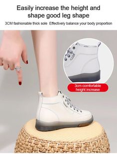 Wear-resistant Leather Sneakers With Round Toe, Leather Wear-resistant Sneakers With Round Toe, Height-increasing Leather Sneakers With Round Toe, Leather Height Increasing Sneakers With Round Toe, Leather Height-increasing Sneakers With Round Toe, Comfortable White Round Toe Boots, High Top Shoes For Women, High Top Shoes, Shoes For Women