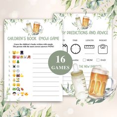 two children's book embellishments and advice cards with beer mugs