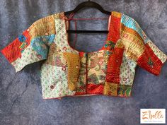 Kantha And Mirror Work Blouse Blouse Multicolor Mirror Work Blouse Piece For Diwali, Fitted Blouse With Multicolor Embroidery And Mirror Work, Transitional Multicolor Blouse Piece With Mirror Work, Multicolor Bohemian Blouse With Mirror Work, Festival Multicolor Embroidered Fabric With Mirror Work, Mirror Work Blouse, Mirror Work, Work Blouse, Multi Color