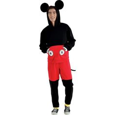 This Mickey Mouse Sweatsuit Costume is guaranteed to keep you cozy this Halloween. The hoodie features attached gloves a kangaroo pocket and a pair of Mickey ears on the hood. It's paired with jogger-style sweats that have a detachable tail on the back and depict Mickey's iconic red shorts. pbAdult Mickey Mouse Sweatsuit Costume product details:-b-p ul liHoodie ul liAttached ears and gloves-li liKangaroo pocket-li -ul -li liJoggers-li ul liDetachable tail-li liContrast ankle-li -ul liPolyester e Casual Hooded Cosplay Costumes, Black Mickey Mouse Hooded Hoodie, Black Mickey Mouse Hoodie, Casual Winter Cosplay Costume, Onesie Men, Mickey Mouse Costume, Mouse Costume, Got Party, Mickey Ears