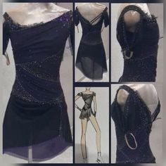 the back of a dress with beading and sequins is shown in four different views