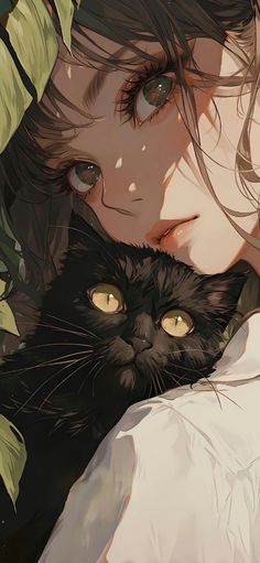 a woman holding a black cat in her arms