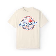 Make a statement at your next July 4th barbecue with this bold t-shirt that celebrates America’s freedom and honors the brave making it a must-have for any patriotic collection. .: The Comfort Colors 1717 tee is made with medium fabric (6.1 oz/yd² (206.8 g/m²)) consisting of high quality, 100% ring-spun US cotton for long-lasting comfort..: The relaxed fit keeps the wearer comfy in both casual and semi-formal settings while the crew neckline delivers that classic, neat style which makes it perfe American Flag T-shirt For 4th Of July, American Style T-shirt Made In Usa For Summer, Patriotic 4th Of July T-shirt With Letter Print, Patriotic Letter Print T-shirt For 4th Of July, 4th Of July Graphic Tee For Streetwear, 4th Of July Streetwear Graphic Tee, Graphic Tee For 4th Of July Streetwear, Graphic Tee For Streetwear On 4th Of July, Americana T-shirt With American Flag For 4th Of July