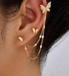 Beautiful earlobe style earrings butterfly themed Cheap Elegant Ear Cuff With Matching Earrings, Luxury Butterfly Earrings For Gifts, Butterfly Double Earrings, Ear Wrap Earrings Shein, Butterfly Earrings Amazon, Shein Jewelry Butterfly Earrings, Luxury Double Strand Akoya Pearl Jewelry, Cheap White Butterfly-shaped Jewelry, Affordable Nickel-free Butterfly Earrings