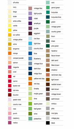 the color chart for different shades of paint