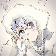 an anime character with white hair and blue eyes