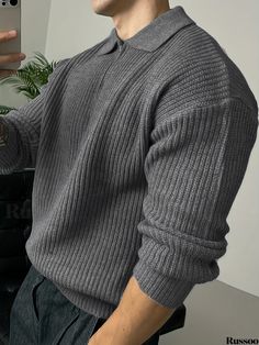 Russoo - Mens Casual Retro Knitted Cable Sweater: Warm, Slightly Stretch Lapel Pullover for Fall/Winter Style For Fall, Plus Size Cargo Pants, Mens Loungewear, Plus Size Hoodies, Novelty Clothing, Cable Sweater, Mens Casual Dress, Big And Tall Outfits, Shirt Dress Casual