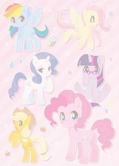 the little pony stickers are all different shapes and sizes, but one is pink