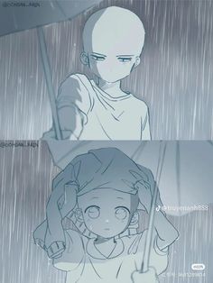 two anime characters in the rain with one holding an umbrella