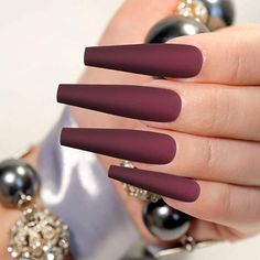 100 Pieces Matt Red Wine Extra Long Ballerina Press On Coffin False Nails Solid Color Full Coverage And Durability *Color: Red Wine *100 Pieces *Non Toxic Material Maroon Nail Designs, Nails Solid Color, Indian Nails, Nails Solid, Press On Nails Coffin, Girls Nail Designs, Christmas Nail Stickers, Maroon Nails, Long Press On Nails