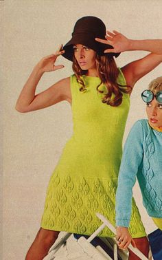 two women in yellow dresses and black hats are posing for a magazine cover with luggage