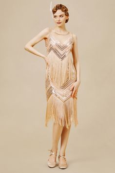 Embroidered Sequin Flapper Tassel Dress | Champagne | 1 Gatsby Dresses, Great Gatsby Dresses, Flapper Dresses, 1920s Dresses, Flapper Era, Fringe Flapper Dress, Gatsby Dress, Flapper Girl, Sequined Dress