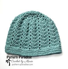 a crocheted hat is shown on a white surface with the words pattern paradise written below it