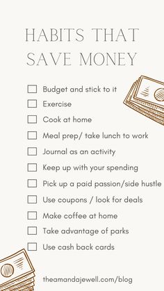 a checklist with the words habitts that save money