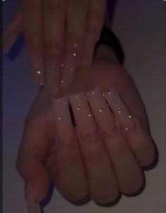 Plain Square Nails With Rhinestones, Short Acrylic Nails French Tip Glitter, Plain Rhinestone Nails, Long Square Nails Rhinestones, Acrylic Nail Plain Color, Square Nails Diamonds, Plain Gem Nails, Simple Nail Gem Designs, Pink Glitter Nails With Rhinestones