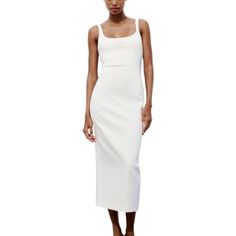 This Stunning Zara Midi Dress Is Perfect For Any Occasion! The Strappy Sleeve And Zip Closure Add A Touch Of Elegance While The Solid White Color Is Perfect For Any Season. Made From High-Quality Polyester, This Dress Is Both Comfortable And Durable. Ideal For Travel, Holy Communion, Parties, Or Even Casual And Business Events, This Dress Is A Must-Have For Any Fashionable Woman's Wardrobe. Available In Sizes M And Xl, This Dress Is Perfect For Those Who Want To Look Their Best Without Worrying Sleeveless White Midi Dress By Zara, Elegant Zara Midi Length V-neck Dress, Zara Cream V-neck Midi Dress, Zara Off-white Midi Dress, White Stretch A-line Midi Dress, Sunny Dress, Zara Midi Dress, Midi Dress Work, Zara Black Dress