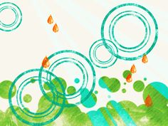 an abstract background with circles and bubbles in blue, green, orange and white colors