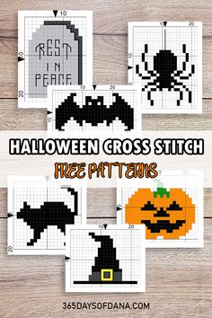 halloween cross stitch patterns with pumpkins and bats