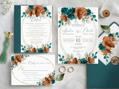 wedding stationery with flowers and greenery