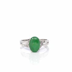 Baikalla Jewelry Jadeite Engagement Ring 18k White Gold Natural Imperial Green Jadeite Jade Engagement Ring With Diamonds Jade Engagement Ring, Apple Green Color, Everyday Luxury, Rare Gems, Everyday Luxuries, Apple Green, Burmese, Oval Cabochon, Exquisite Design