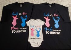 three baby onesuits with different designs on them