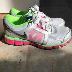 Light Grey Pink And Green. Size 6 Brand New Only Wore A Few Time Only Selling As They Were Gifted And Are Too Small. Pink Lace-up Running Shoes For Light Exercise, Pink Sneakers For Light Exercise, Pink Running Shoes With Laces For Spring, Pink Spring Running Shoes With Laces, Pink Spring Running Shoes, Pink Running Shoes With Laces For Light Exercise, Pink Running Shoes For Spring, Pink Running Shoes For Spring Errands, Pink Running Shoes For Light Exercise