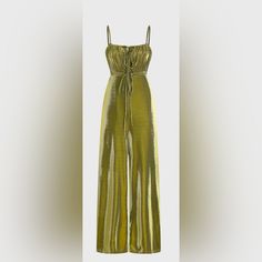 Wide-Leg Trouser-Style Metallic Jumpsuit Gold Size S (Fits More Like A 6-8, Imo) 95% Polyester 5% Spandex Never Worn; Nwt Gold Stretch Sleeveless Bodysuit, Sleeveless Gold Jumpsuits For Spring, Sleeveless Gold Jumpsuits And Rompers For Summer, Metallic Jumpsuit, Metallic Jumpsuits, Trouser Style, Pant Jumpsuit, Wide Leg, Pants For Women