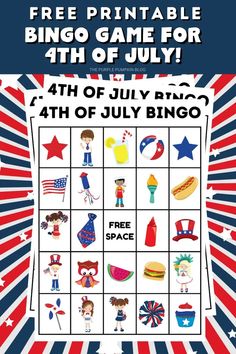 a poster for the free printable game for 4th of july