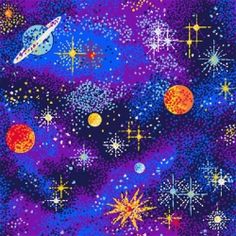 an image of a space scene with stars and planets in the sky on purple background