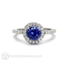 Ceylon Blue Sapphire Engagement Ring Round Diamond Halo Round Sapphire Engagement Ring, Earth Engagement Rings, Platinum Sapphire Ring, Blue Sapphire Jewelry, Ceylon Sri Lanka, Engagement Ring Platinum, Blue Sapphire Engagement Ring, Ceylon Blue Sapphire, Sapphire Rings