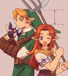 two people dressed up as zelda and link from the legend of zeolim