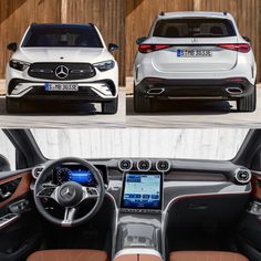 the front and back view of a mercedes eqc suv in three different views