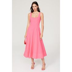 Pink cotton blend (98% Cotton, 2% Spandex). Lining (100% Cotton). A-line. Sleeveless. Square neck. Back zipper closure. 49" from shoulder to hemline. Imported. Midi Party Dress, Orange Midi Dress, Knit Tank Dress, Corset Style Tops, Velvet Midi Dress, Summer Soiree, Pink Fits, Rent The Runway, Cotton Midi Dress