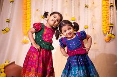 Indian traditional Baby Girl Lehenga Choli, Kids Dress, Indian Kids Dress, Lehenga Choli for Kids Girls, Party Wear, Chaniya Choli, Ethnic Wear, Ghagra Choli made in pochampally art silk fabric, it is a top skirt Handcrafted ready-made dress/ gown for girl kids suitable for any occasions like Wedding, birthday gifts, and even for bridesmaid. It is multipurpose crop top skirt set which can also be used as party wear, Casual and Traditional occasions, Festive wear etc. this Comfortable and Cute Looking Kids Girl's Lehenga Choli comes in 2 color variants Blue/ pink art silk fabric with zari embellished chinnon in top & skirt part with a beautiful gold zari border with a metalic zip closure in top and hook with knot closure in skirt for a comfortable wear. This latest trend Indo-western stylis Festive Multicolor Handloom Dress, Traditional Bandhani Print Dress, Traditional Dresses For Puja, Traditional Puja Dress For Transitional Season, Transitional Puja Dresses With Traditional Drape, Traditional Transitional Dresses For Puja, Traditional Festival Wear With Yoke Detail, Multicolor Traditional Style Dress For Puja, Traditional Kurta With Yoke For Diwali