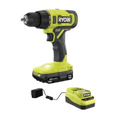 a cordless drill is shown with its charger