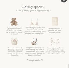 a poster with the words dreamy quotes and pictures on it's front page