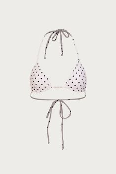 Beaded Triangle Top (Cream Black Polka Dot) Polka Dot Swimwear For Summer Vacation, Triangle Halter Top For Sunbathing In Summer, Summer Triangle Halter Top For Vacation, Chic Adjustable Halter Top For Beach, Polka Dot Swimwear For Poolside Summer, Chic Triangle Halter Top For Sunbathing, Polka Dot Triangle Top Swimwear For Beach Season, Summer Triangle Halter Top For Pool, Polka Dot Summer Swimwear For Beach