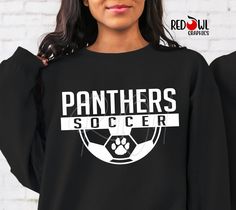 Personalized Panther School Spirit T-Shirt Crewneck, Hoodie Hooded Sweatshirt Football, Baseball, Basketball, Softball, Track, Volleyball, Cross Country, Cheer, Wrestling, Soccer Not all colors are available in all sizes and styles.  Please check the color and size charts in photos. We do our best to accurately represent shirt colors by using actual photos but do understand that all monitors will display differently. Please contact us prior to purchase with any questions on sizing or colors. You Soccer Team Shirts High School, School Soccer Shirts, Team Soccer Shirts Designs, Wrestling Sweatshirt Ideas, Soccer Team Shirts Design, Soccer T Shirts Ideas Design, Soccer Sweatshirt Ideas, Soccer Spirit Wear, Soccer Mom Sweatshirt