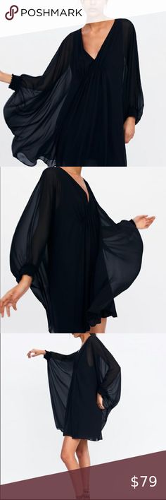 Zara black gathered cape dress V neckline Zara Dresses Black Cape, Dress With Long Sleeves, Cape Dress, V Neckline, Zara Black, Zara Dresses, V Neck Dress, Dresses Xs, Harem Pants