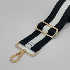 Black & White Stripe Bag Strap - Close Up Adjustable White Bag Strap For Everyday Use, White Adjustable Shoulder Strap For Everyday Use, Adjustable White Shoulder Strap For Everyday Use, White Bag Strap For Everyday, White Logo Strap For Everyday Bag, Everyday Adjustable White Bag Strap, Everyday White Adjustable Bag Strap, White Adjustable Bag Strap For Travel, Adjustable Black Logo Bag Strap