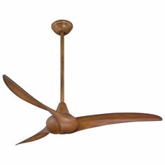 a ceiling fan that is made out of wood and has two blades on each end