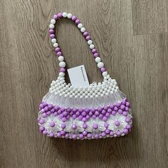 Reformation Vintage Nwt Mini Purple Beaded Purse Originally Purchased From Reformation Vintage On Melrose Haven’t Been Worn Since Purchase Super Cute Purple And White Floral Pattern Mini Purse White Beaded Bags For Summer, White Beaded Summer Bags, Summer White Beaded Bags, White Embellished Bags For Summer, White Embellished Summer Bags, Summer White Embellished Bags, Seed Bead Purse, Bead Bag, Purple Beaded